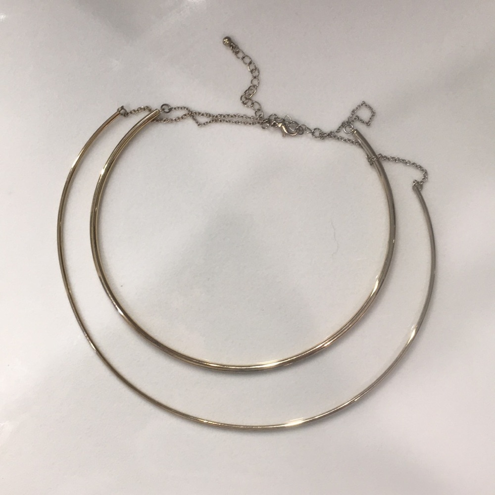 gold circular double hoop necklace